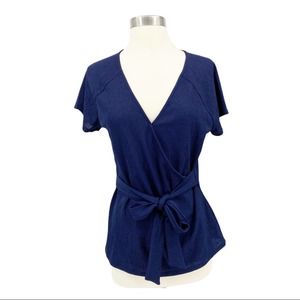 14th & Union Textured Faux Wrap Short Sleeve Blouse